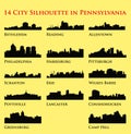Set of 14 city silhouette in Pennsylvania (Philadelphia, Bethlehem, Harrisburg, Pittsburg, Erie, Lancaster, Scranton,)