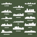 Set of 14 city silhouette in Pennsylvania (Philadelphia, Bethlehem, Harrisburg, Pittsburg, Erie, Lancaster, Scranton,)