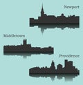 Set of 3 city silhouette in Rhode Island ( Providence, Middletown, Newport ) Royalty Free Stock Photo