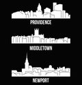 Set of 3 city silhouette in Rhode Island ( Providence, Middletown, Newport ) Royalty Free Stock Photo