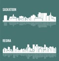 Set of 2 City silhouette in Saskatchewan, Canada ( Saskatoon, Regina )