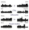 Set of 8 city silhouette in Saudi Arabia ( Mecca, Riyadh, Jeddah, Medina, Dammam, Jubail, Ta\'if, Al Khobar )