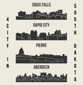 Set of 4 city silhouette in South Dakota ( Pierre, Rapid City, Sioux Falls, Aberdeen )