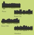Set of 4 city silhouette in South Dakota ( Pierre, Rapid City, Sioux Falls, Aberdeen ) Royalty Free Stock Photo