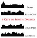 Set of 4 city silhouette in South Dakota ( Pierre, Rapid City, Sioux Falls, Aberdeen ) Royalty Free Stock Photo