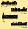 Set of 4 city silhouette in South Dakota ( Pierre, Rapid City, Sioux Falls, Aberdeen )