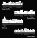 Set of 4 city silhouette in South Dakota ( Pierre, Rapid City, Sioux Falls, Aberdeen ) Royalty Free Stock Photo