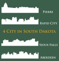 Set of 4 city silhouette in South Dakota ( Pierre, Rapid City, Sioux Falls, Aberdeen )