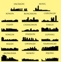 Set of 17 city silhouette in South Korea ( Seoul, Incheon, Changwon, Daegu, Suwon, Namyangju )