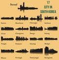 Set of 17 city silhouette in South Korea ( Seoul, Incheon, Changwon, Daegu, Suwon, Namyangju )