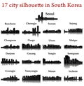 Set of 17 city silhouette in South Korea ( Seoul, Incheon, Changwon, Daegu, Suwon, Namyangju )