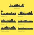 Set of 7 City Silhouette in Tennessee ( Knoxville, Nashville, Memphis, Cookeville, Clarksville, Maryville, Chattanooga )