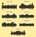 Set of 7 City Silhouette in Tennessee ( Knoxville, Nashville, Memphis, Cookeville, Clarksville, Maryville, Chattanooga )