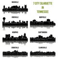 Set of 7 City Silhouette in Tennessee ( Knoxville, Nashville, Memphis, Cookeville, Clarksville, Maryville, Chattanooga )