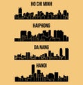 Set of 4 City silhouette in Vietnam ( Ho Chi Minh, Hanoi, Da Nang, Haiphong )