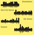 Set of 4 City silhouette in Vietnam ( Ho Chi Minh, Hanoi, Da Nang, Haiphong )