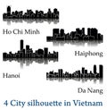 Set of 4 City silhouette in Vietnam ( Ho Chi Minh, Hanoi, Da Nang, Haiphong )