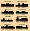 Set of 8 city silhouette in Virginia ( Richmond, Norfolk, Arlington, Virginia Beach, Rosslyn, Roanoke )