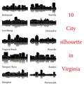 Set of 10 City Silhouette in Virginia ( Richmond, Norfolk, Roanoke, Portsmouth, Virginia Beach, Hampton, Lynchburg )