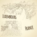 Set of city sketching. Line art silhouette. Travel card. Tourism concept. France, Saint-Paul-de-Vence. Luxembourg