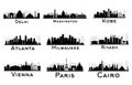 Set of City Skyline Black and White Silhouette. Royalty Free Stock Photo