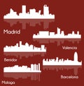 Set of 5 city in Spain (Madrid, Barcelona, Malaga, Benidor, Valencia)