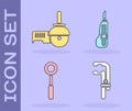 Set Clamp tool, Angle grinder, Wrench spanner and Stationery knife icon. Vector