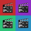 Set with clapperboards on different color backgrounds