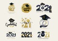 Set of Class of 2021 badges. Concept design for shirt, print, seal, overlay or stamp, greeting, invitation card, seal or stamp. Royalty Free Stock Photo