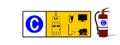 Set of Class C fire icon. Class C fire is fire uses electrical components and/or energized equipment as its fuel source