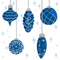 Set of classic blue Christmas tree toys. Cartoon vector christmas illustration on the white background. Elements for the design of Royalty Free Stock Photo