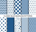 Set of classic blue seamless pattern. Vector abstract backgrounds. For wallpaper design, wrapping paper, fabric print Royalty Free Stock Photo