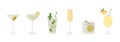 Set of classic cocktails. Different alcoholic drinks in various glasses. Summer aperitif. Mojito, Mimosa, Pina colada