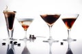 Set of classic coffee based alcohol cocktails such as espresso martini and other trendy soft and long drinks isolated on white Royalty Free Stock Photo