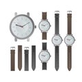Set of classic men's watches. Wristwatch with a leather strap. Isolated. Realistic vector. Royalty Free Stock Photo