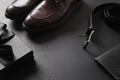 Set of classic mens accessories - shoes, belt and gift. Father\'s Day