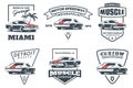 Set of classic muscle car logo, emblems, badges and icons.