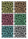 Set of classic rounded patterns on black background. Different color variants - white, purple, blue, green, yellow, dark red. Temp Royalty Free Stock Photo