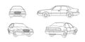 Set of classic sedan car. Different five view shot - front, rear, side and 3d.