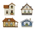 Set of classic vintage house facades isolated
