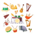 Set classical musical metal wood acoustic instruments