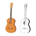 Set of classical wooden guitar. Vector illustration. Flat and retro style guitar Isolated on white background. Royalty Free Stock Photo