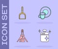 Set Clean cooking pot, Dustpan, Handle broom and Washing dishes icon. Vector