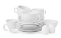 Set of clean dishware isolated on white Royalty Free Stock Photo