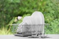 Set of clean dishware on table Royalty Free Stock Photo