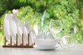 Set of clean dishware on table Royalty Free Stock Photo