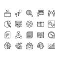 Set of 20 clean line vector icons for business, feedback, surveys, and analysis. Includes ratings, charts, documents, and process Royalty Free Stock Photo