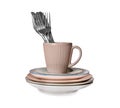 Set of clean tableware on white background Royalty Free Stock Photo