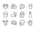Set of Cleaning icons, such as Clean bubbles, Clean shirt, Bucket. Vector Royalty Free Stock Photo