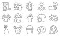 Set of Cleaning icons, such as Clean bubbles, Clean shirt, Bucket. Vector Royalty Free Stock Photo